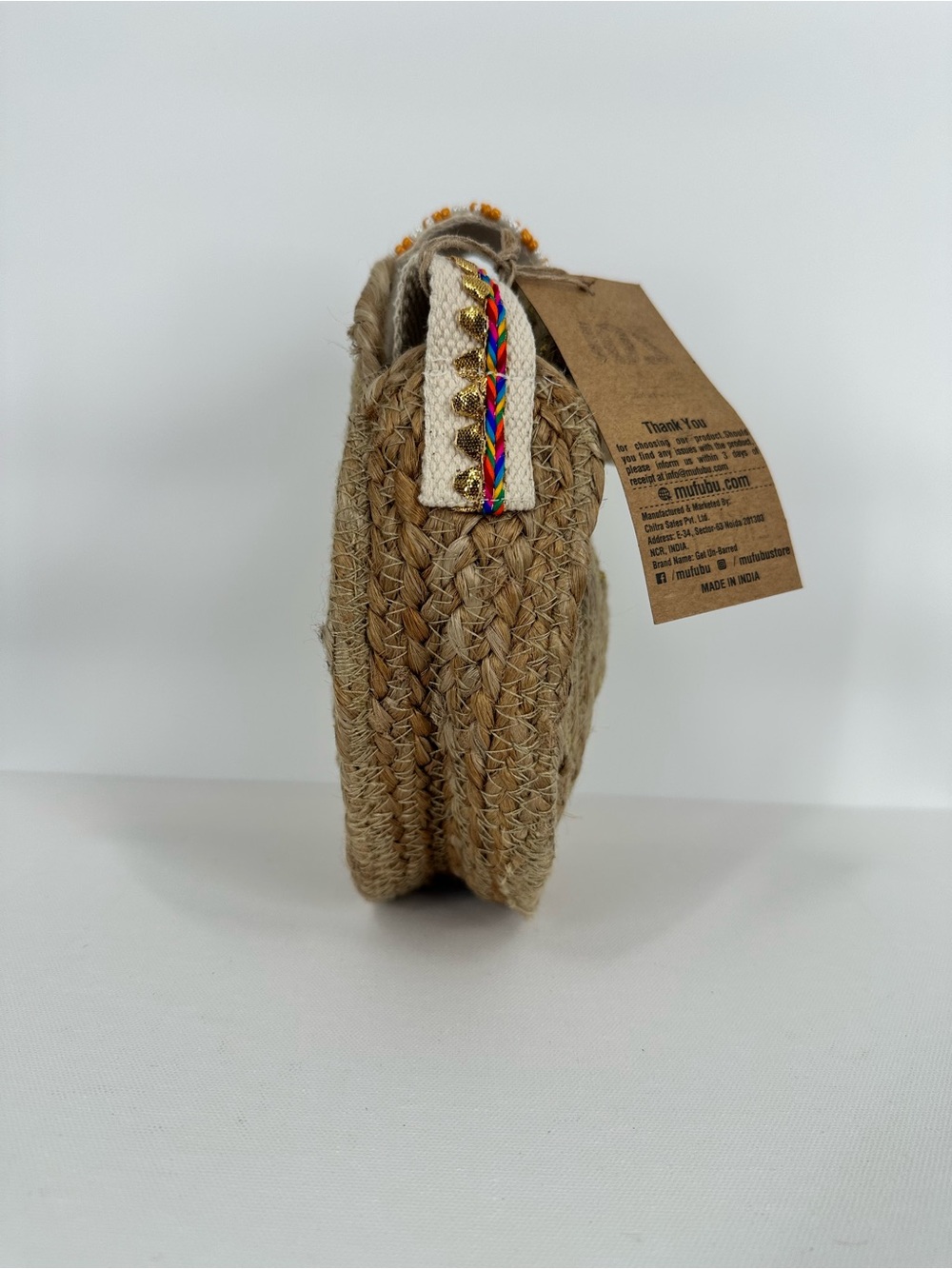ZOI By Mufubu 100% Hand Crafted Round Woven Jute Beaded Crossbody Hand Bag NWT - Picture 4 of 16